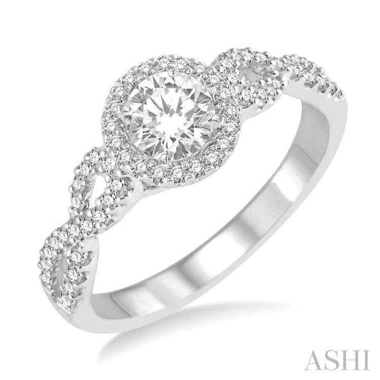 1/2 ctw Diamond Engagement Ring with 1/5 ct Round Cut Center Stone in 14K White Gold