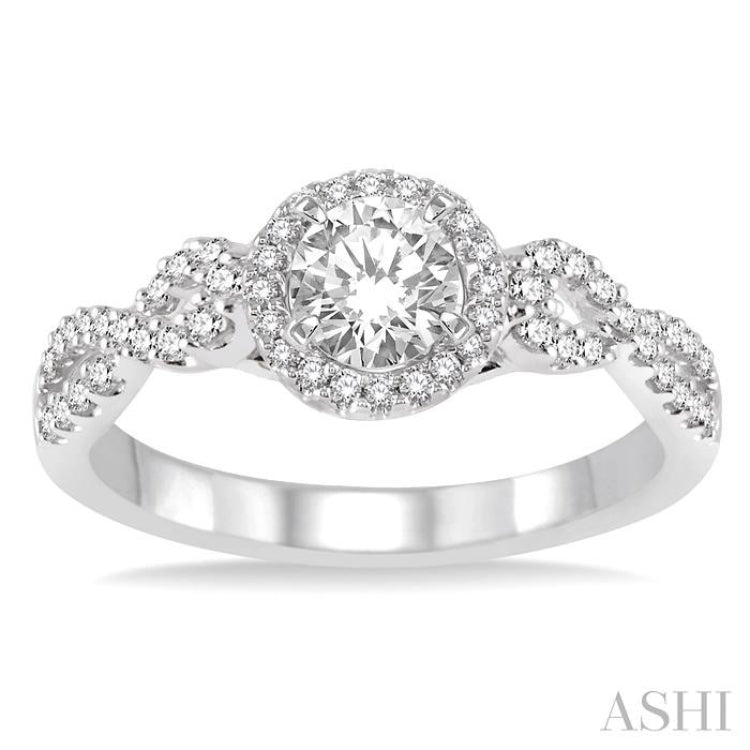 1/2 ctw Diamond Engagement Ring with 1/5 ct Round Cut Center Stone in 14K White Gold