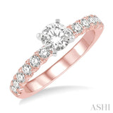 1 ctw Diamond Ladies Engagement Ring with 1/2 Ct Round Cut Center Stone in 14K Rose And White Gold
