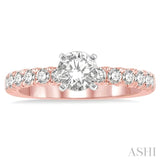 1 ctw Diamond Ladies Engagement Ring with 1/2 Ct Round Cut Center Stone in 14K Rose And White Gold