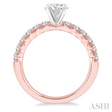 1 ctw Diamond Ladies Engagement Ring with 1/2 Ct Round Cut Center Stone in 14K Rose And White Gold