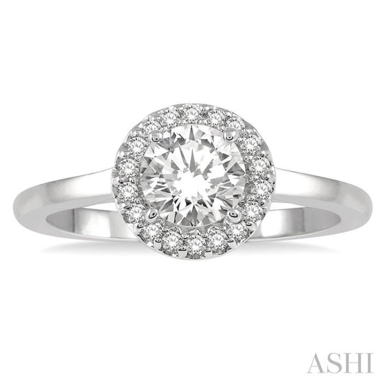 1/3 ctw Diamond Halo Engagement Ring With 1/4 ct Round Cut Center Stone in 14K White Gold