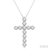 3 Ctw Round Cut Diamond Cross Pendant in 14K White Gold with Chain