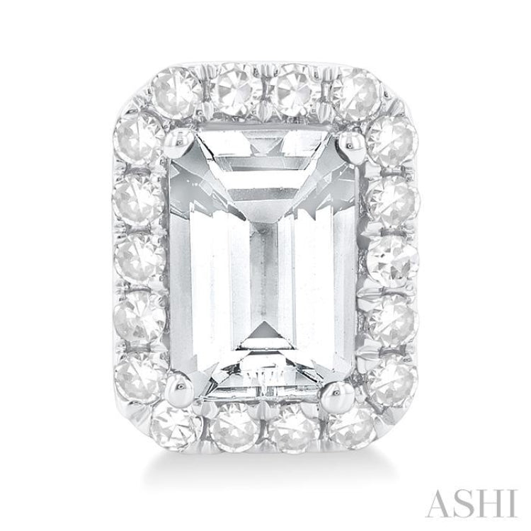 6x4 MM Octagonal Shape White Topaz and 1/4 Ctw Round Cut Diamond Halo Semi-Precious Stud Earrings in 14K White Gold