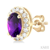 5x3 MM Oval Shape Amethyst and 1/8 Ctw Single Cut Diamond Halo Semi-Precious Stud Earrings in 10K Yellow Gold