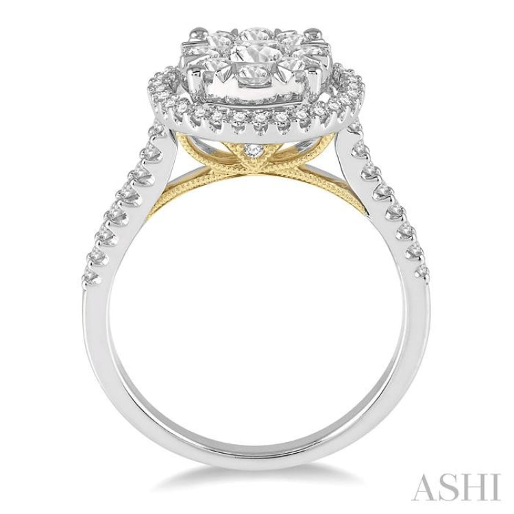 1 ctw Round Diamond Lovebright Halo Engagement Ring in 14K White and Yellow Gold