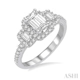5/8 Ctw Diamond Ladies Engagement Ring with 1/4 Ct Emerald Cut Center Stone in 14K White Gold