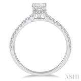 1/2 Ctw Round Cut Diamond Ladies Engagement Ring With 1/4 Ct Emerald Cut Center Stone in 14K White Gold