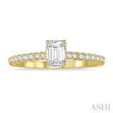 1/2 Ctw Round Cut Diamond Ladies Engagement Ring With 1/4 Ct Emerald Cut Center Stone in 14K Yellow Gold