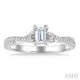 1/2 Ctw Criss Cross Shank Round Cut Diamond Engagement Ring With 1/3 Ct Emerald Cut Diamond Center Stone in 14K White Gold