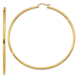 14k 2x65mm Polished Lightweight Tube Hoop Earrings