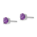 14k White Gold 5mm Round Amethyst Post Earrings