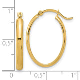 14K 3x23mm Oval Tube Hoop Earrings