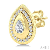 1/3 Ctw Open Window Pear and Round Cut Golden Glow Diamond Fashion Stud Earrings in 14K Yellow Gold