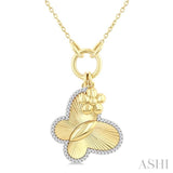 1/6 Ctw Butterfly Charm Fluted Round Cut Diamond Pirouette Fashion Pendant With Chain in 10K Yellow and White Gold
