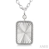 1/10 Ctw Rectangular Fluted Medallion Single Cut Diamond Pendant With Chain in Sterling Silver