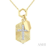 1/8 Ctw Cross Charm Fluted Round Cut Diamond Pirouette Fashion Pendant With Chain in 10K Yellow and White Gold