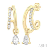 1/3 ctw Split Design Pear and Round Cut Diamond Half Hoop Earrings in 14K Yellow Gold