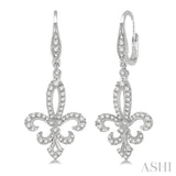 3/4 ctw Fleur De Lis Round Cut Diamond Hanging Earrings in 14K White Gold