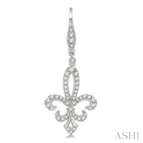3/4 ctw Fleur De Lis Round Cut Diamond Hanging Earrings in 14K White Gold