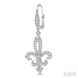 3/4 ctw Fleur De Lis Round Cut Diamond Hanging Earrings in 14K White Gold