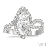 5/8 ctw Marquise Shape Split Bypass Shank Round Cut Diamond Semi-Mount Engagement Ring in 14K White Gold