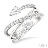 1.00 ctw East West Pear and Round Cut Diamond Split Open End Fashion Ring in 14K White Gold