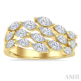 1 1/2 Ctw Split Open End Triple Row Marquise Cut Diamond Fashion Ring in 14K Yellow Gold