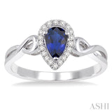 6x4 MM Pear Shape Sapphire and 1/10 ctw Round Cut Diamond Ring in 14K White Gold