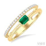4x3 MM Emerald and 1/6 ctw Round Cut Diamond East-West Set Precious Fashion Ring in 14K Yellow Gold