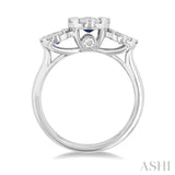 3.8 MM & 3 MM Sapphire and 5/8 ctw Round Cut Diamond Precious Lovebright Past, Present and Future Ring in 14K White Gold