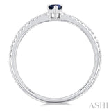 5x3 MM Pear Cut Sapphire and 1/10 ctw Petite Round Cut Diamond Precious Fashion Ring in 10K White Gold