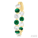 3.3 MM Round Cut Emerald and 1 5/8 ctw Round Cut Diamond Precious Inside-Out Alternating Hoop Earrings in 14K Yellow Gold
