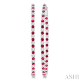 2.1 MM Ruby and Alternating 2 1/2 ctw Round Cut Inside-Out Diamond Precious Hoop Earrings in 14K White Gold