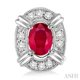 5x3 MM Oval Cut Ruby and 1/10 ctw Single Cut Diamond Earrings in 14K White Gold