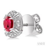 5x3 MM Oval Cut Ruby and 1/10 ctw Single Cut Diamond Earrings in 14K White Gold