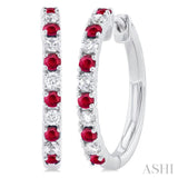 1.80 MM Round Shape Ruby and 1/4 ctw Round Cut Diamond Precious Hoop Earring in 10K White Gold