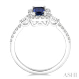 6x4 MM Octagon Cut Sapphire and 1/2 Ctw Round Cut Diamond Precious Ring in 14K White Gold