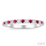 1.80 MM Round Shape Ruby and 1/4 ctw Round Cut Diamond Precious Stack Band in 10K White Gold