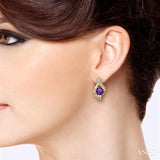 6x6 MM Heart Shape Amethyst and 1/20 ctw Single Cut Diamond Semi-Precious Earrings in 14K Yellow Gold