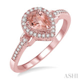 7x5 MM Pear Shape Morganite and 1/6 ctw Round Cut Diamond Ring in 14K Rose Gold