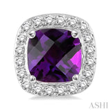 6x6 MM Cushion Shape Amethyst and 1/4 ctw Round Cut Diamond Earrings in 14K White Gold