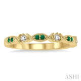 1.25 MM Round Cut Green Emerald and 1/20 ctw Round Cut Diamond Precious Half Eternity Wedding Band in 14K Yellow Gold
