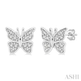 1/10 Ctw Petite Butterfly Round Cut Diamond Fashion Stud Earrings in 10K White Gold