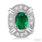 5x3 MM Oval Cut Emerald and 1/10 ctw Single Cut Diamond Earrings in 14K White Gold