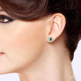 5x3 MM Oval Cut Emerald and 1/10 ctw Single Cut Diamond Earrings in 14K White Gold