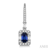 5x3 MM Octagon Cut Sapphire and 1/2 ctw Round Cut Diamond Precious Earrings in 14K White Gold