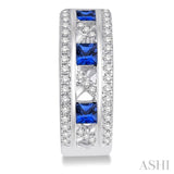 2.4x2.4 MM Princess Cut Sapphire and 1/3 ctw Round Cut Diamond Precious Earrings in 14K White Gold