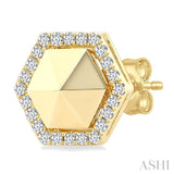 1/4 ctw Petite Hexagon Single Cut Diamond Halo Fashion Stud Earrings in 14K Yellow Gold