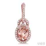 7x5 MM Oval Cut Morganite and 1/3 ctw Round Cut Diamond Earrings in 14K Rose Gold